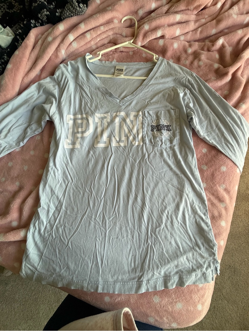PINK Victoria's Secret Light Blue V-Neck Long Sleeve Top